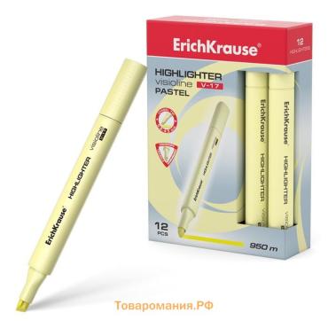 Маркер текстовыделитель ErichKrause Visioline V-17 Pastel, 0.6-4.5 мм, чернила на водной основе, жёлтый