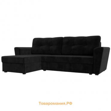 Угловой диван «Амстердам лайт», еврокнижка, левый угол, велюр, цвет чёрный