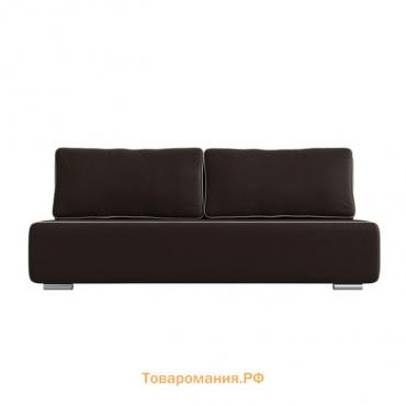 Прямой диван «Уно», еврокнижка, экокожа, цвет коричневый / кант бежевый