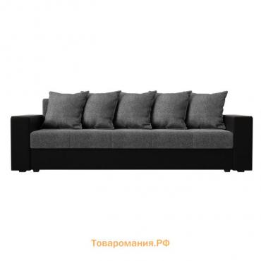 Прямой диван «Дубай лайт», еврокнижка, полки слева, цвет рогожка серый / экокожа чёрный