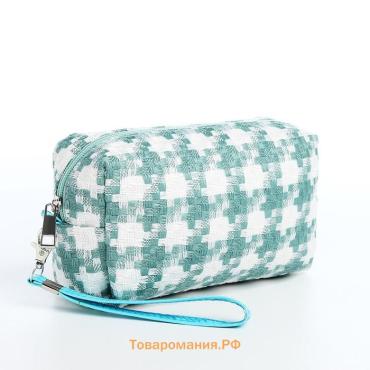 Косметичка на молнии, с ручкой, маленькая, с рисунком, белая/зелёная